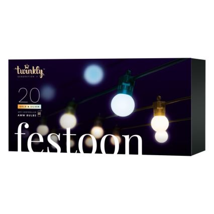 Twinkly - LED Himmennettävä ulko koristeellinen ketju FESTOON 20xLED 14m IP44 Wi-Fi