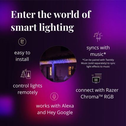 Twinkly - LED RGBW Himmennettävä ulko Valoverho ICICLE 190xLED 11,5m IP44 Wi-Fi