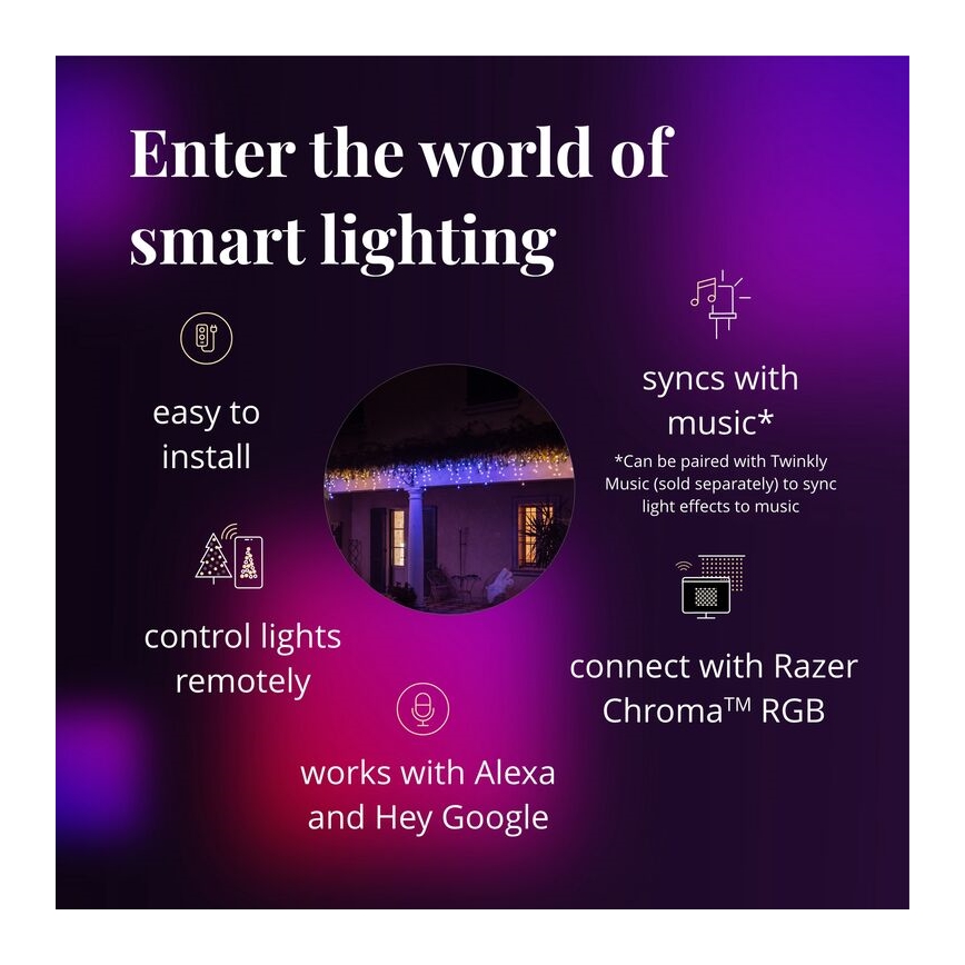 Twinkly - LED RGBW Himmennettävä ulko Valoverho ICICLE 190xLED 11,5m IP44 Wi-Fi