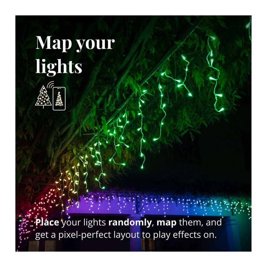 Twinkly - LED RGBW Himmennettävä ulko Valoverho ICICLE 190xLED 11,5m IP44 Wi-Fi
