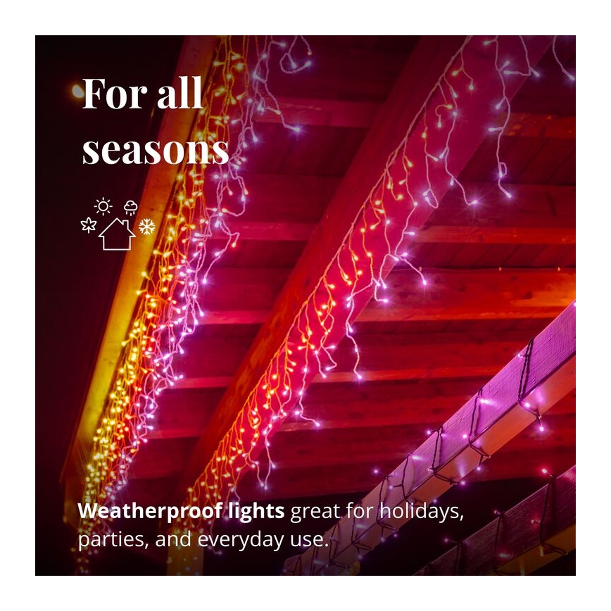 Twinkly - LED RGBW Himmennettävä ulko Valoverho ICICLE 190xLED 11,5m IP44 Wi-Fi