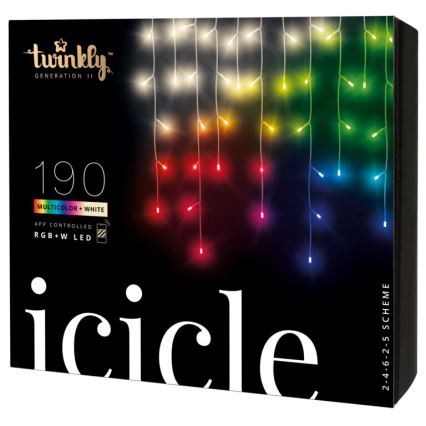 Twinkly - LED RGBW Himmennettävä ulko Valoverho ICICLE 190xLED 11,5m IP44 Wi-Fi