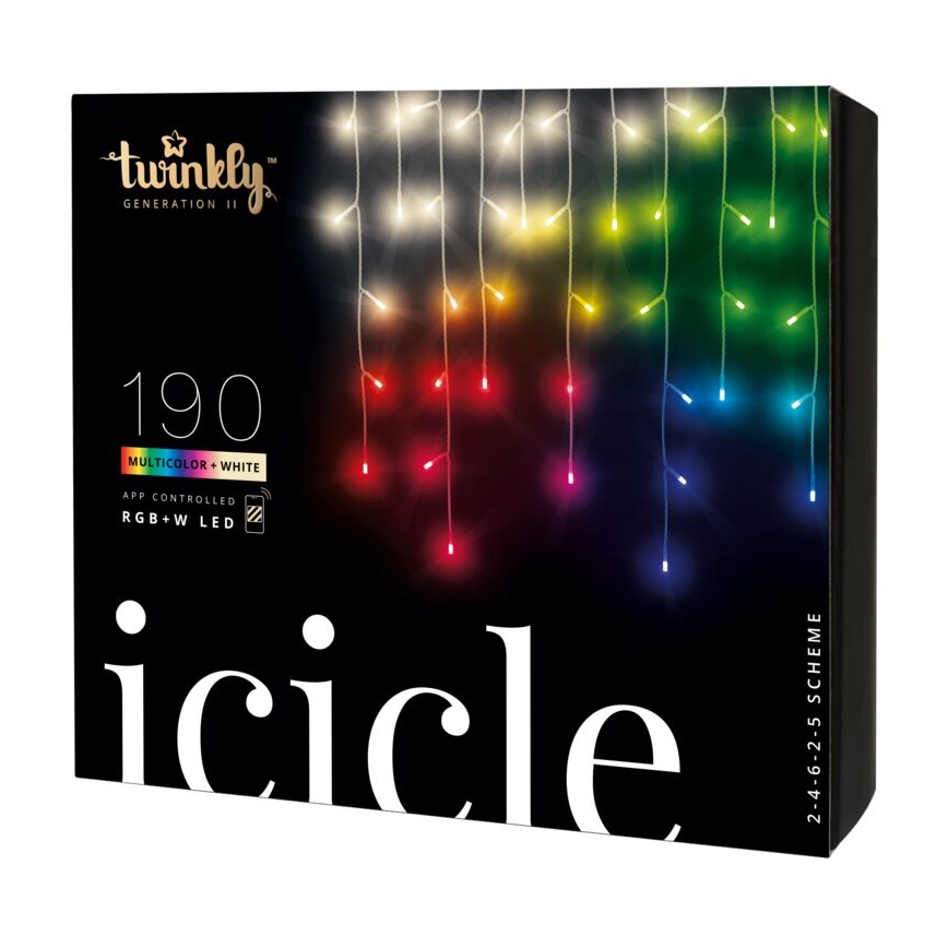 Twinkly - LED RGBW Himmennettävä ulko Valoverho ICICLE 190xLED 11,5m IP44 Wi-Fi