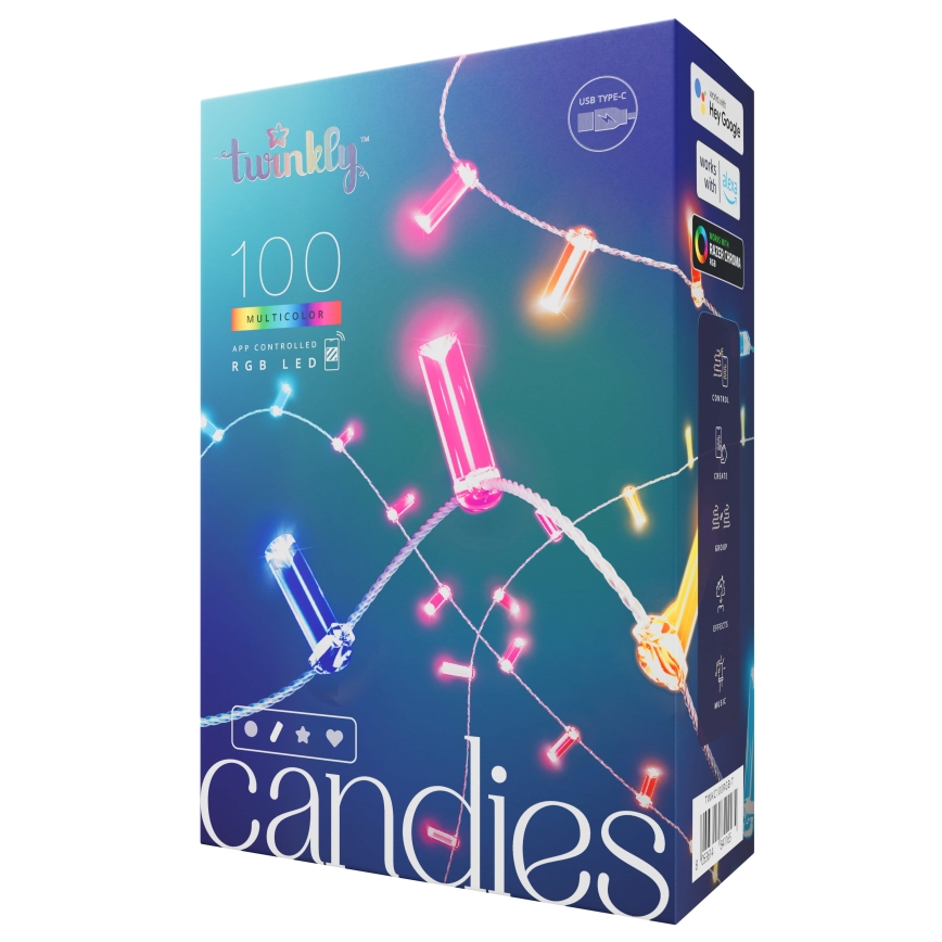 Twinkly - LED RGB Himmennettävä Jouluketju CANDIES 100xLED 8 m USB Wi-Fi