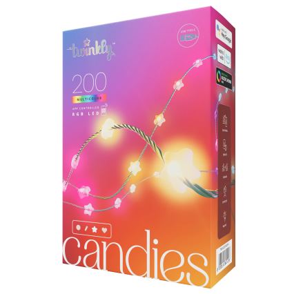Twinkly - LED RGB Himmennettävä Jouluketju CANDIES 200xLED 14 m USB Wi-Fi