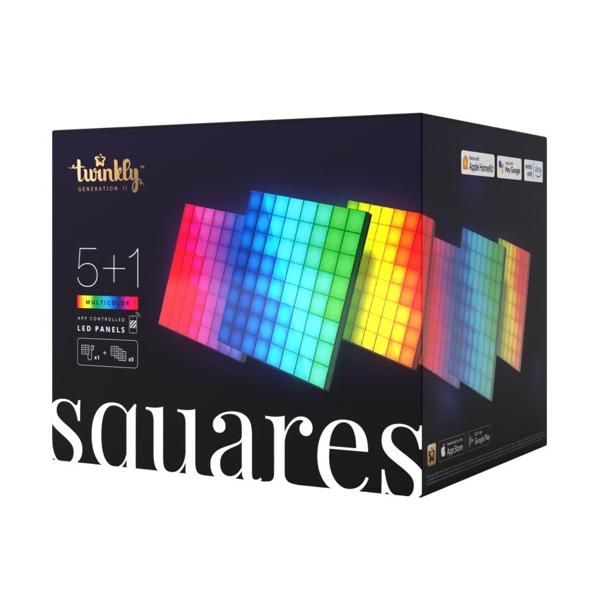 Twinkly - SETTI 6xLED RGB Himmennyspaneeli SQUARES 64xLED 16x16 cm Wi-Fi