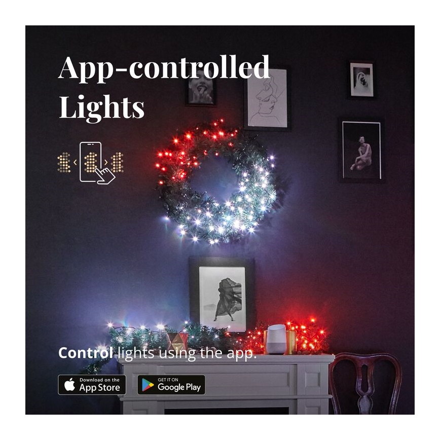 Twinkly - LED RGB Himmennettävä jouluseppele PRE-LIT WREATH 50xLED halkaisija 61cm Wi-Fi