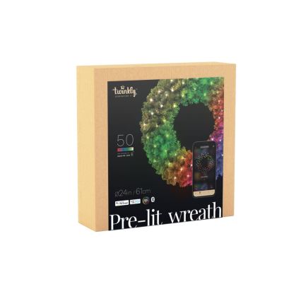Twinkly - LED RGB Himmennettävä jouluseppele PRE-LIT WREATH 50xLED halkaisija 61cm Wi-Fi