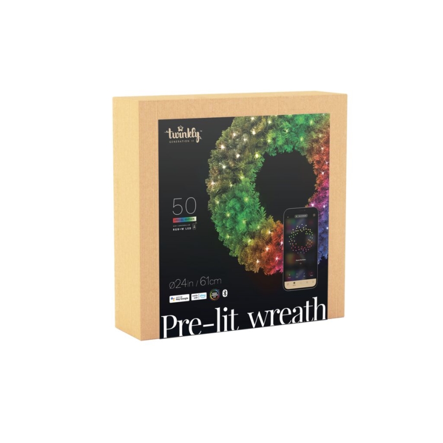 Twinkly - LED RGB Himmennettävä jouluseppele PRE-LIT WREATH 50xLED halkaisija 61cm Wi-Fi