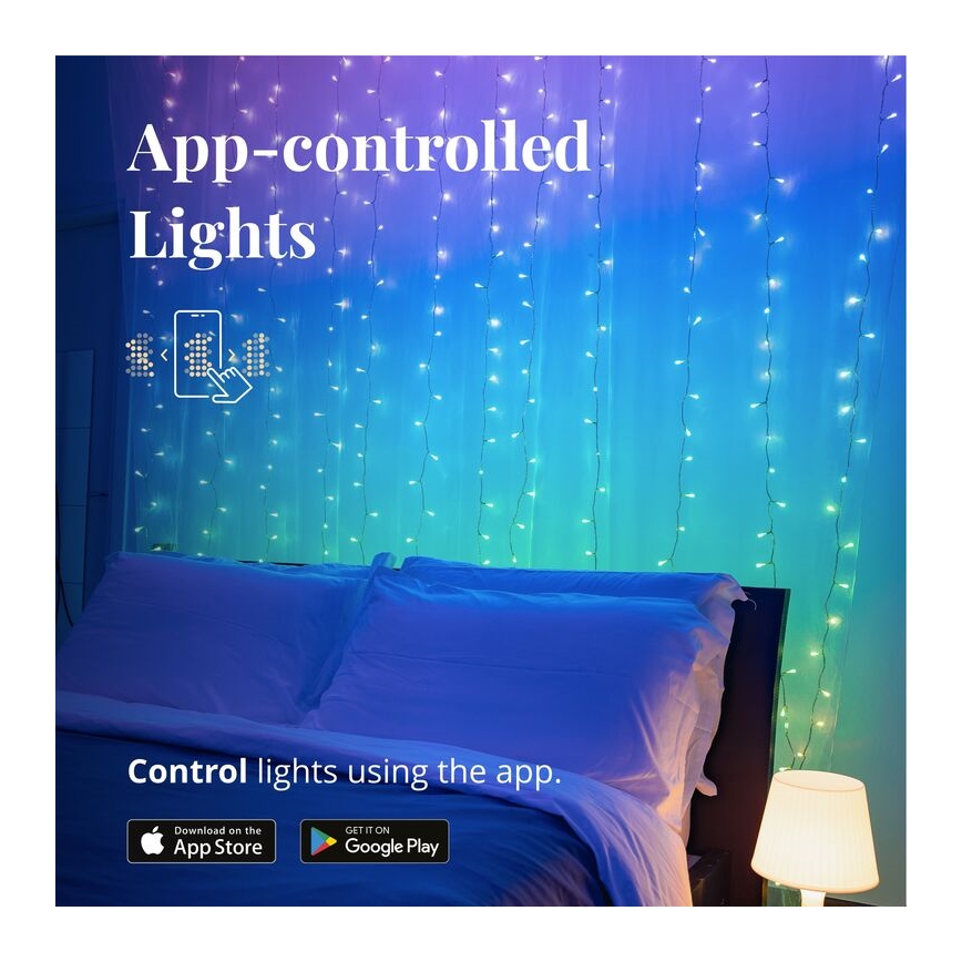 Twinkly - LED RGBW Himmennettävä ulko Valoverho CURTAIN 210xLED 6,1m IP44 Wi-Fi