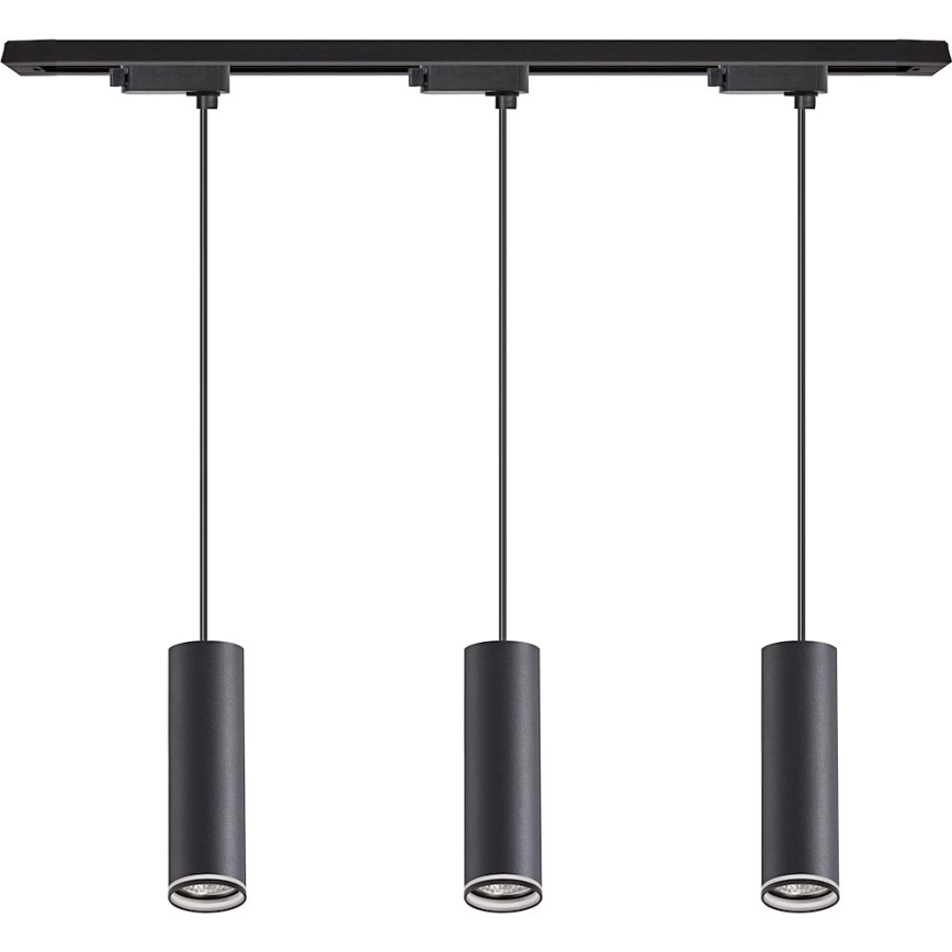 Tyylikäs riippuvalaisin kaapelikiinnityksellä PIPE-kiskojärjestelmään, 3xGU10/10W/230V, musta