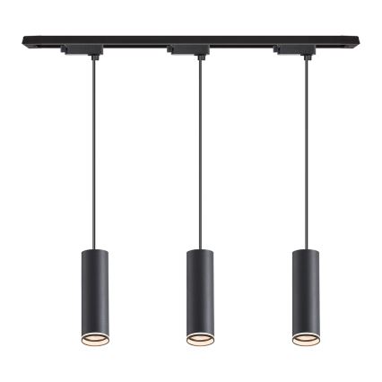 Tyylikäs riippuvalaisin kaapelikiinnityksellä PIPE-kiskojärjestelmään, 3xGU10/10W/230V, musta