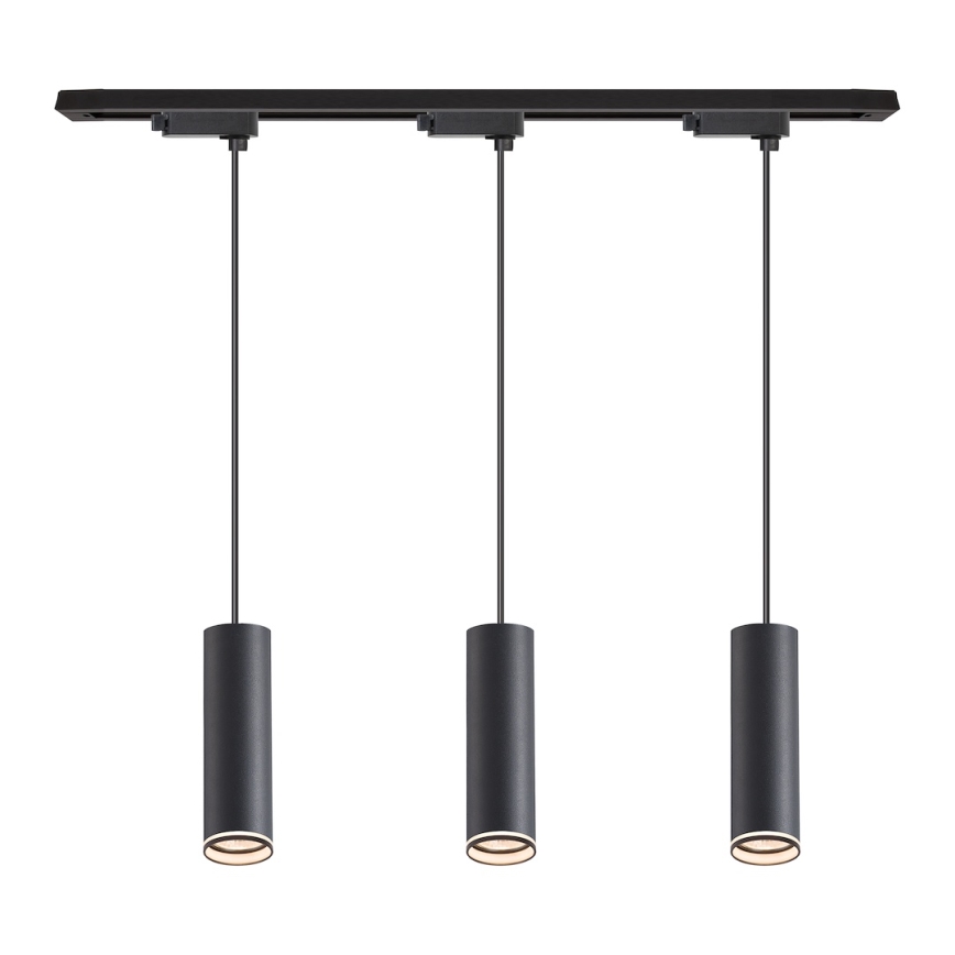 Tyylikäs riippuvalaisin kaapelikiinnityksellä PIPE-kiskojärjestelmään, 3xGU10/10W/230V, musta