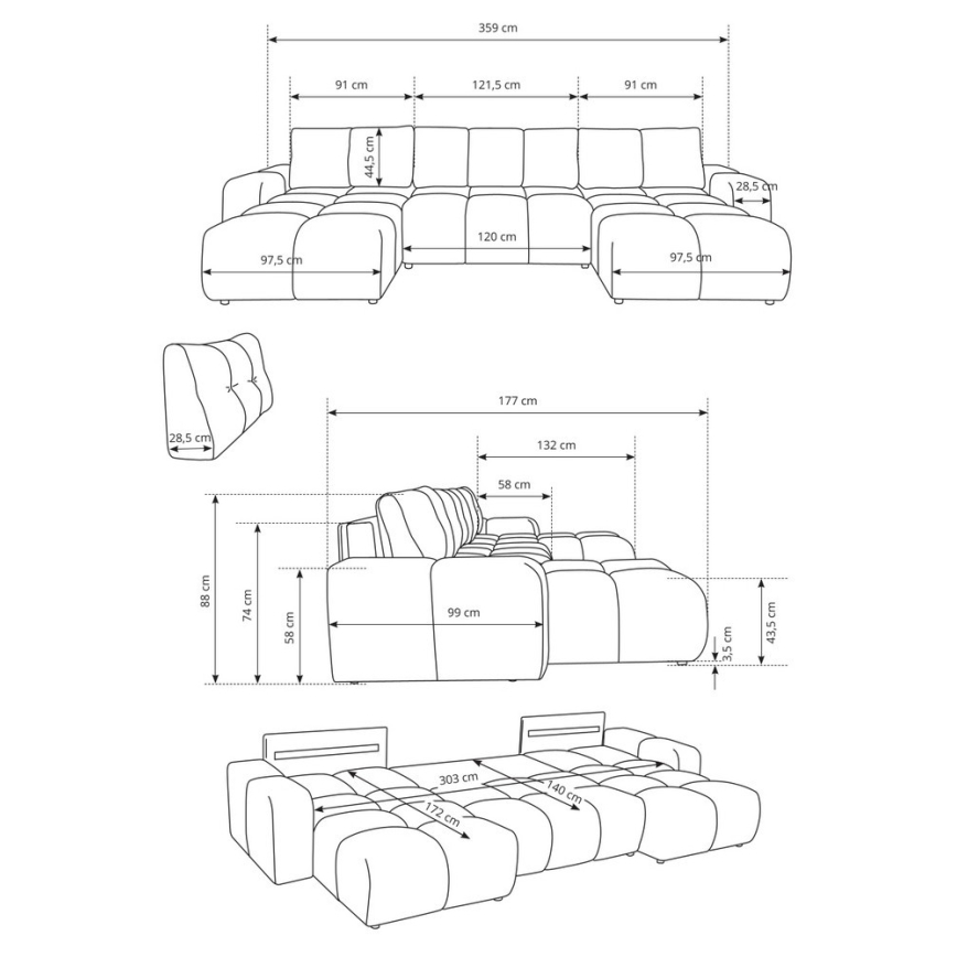 U-muotoinen avattava verhoiltu kulmasohva säilytystilalla ALMADA beige