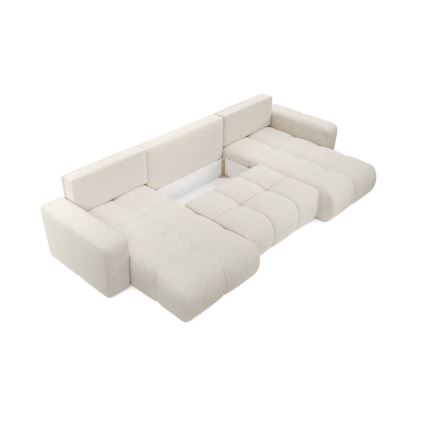 U-muotoinen avattava verhoiltu kulmasohva säilytystilalla ALMADA beige