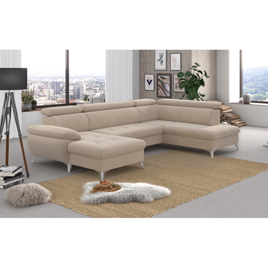 Kulmasohva U-mallinen CATANIA, oikea, beige, säilytystilalla