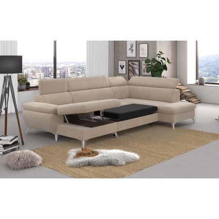 Kulmasohva U-mallinen CATANIA, oikea, beige, säilytystilalla
