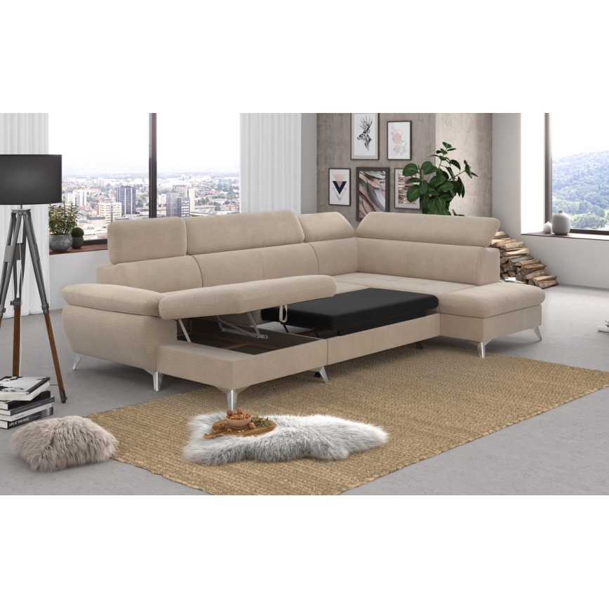 Kulmasohva U-mallinen CATANIA, oikea, beige, säilytystilalla