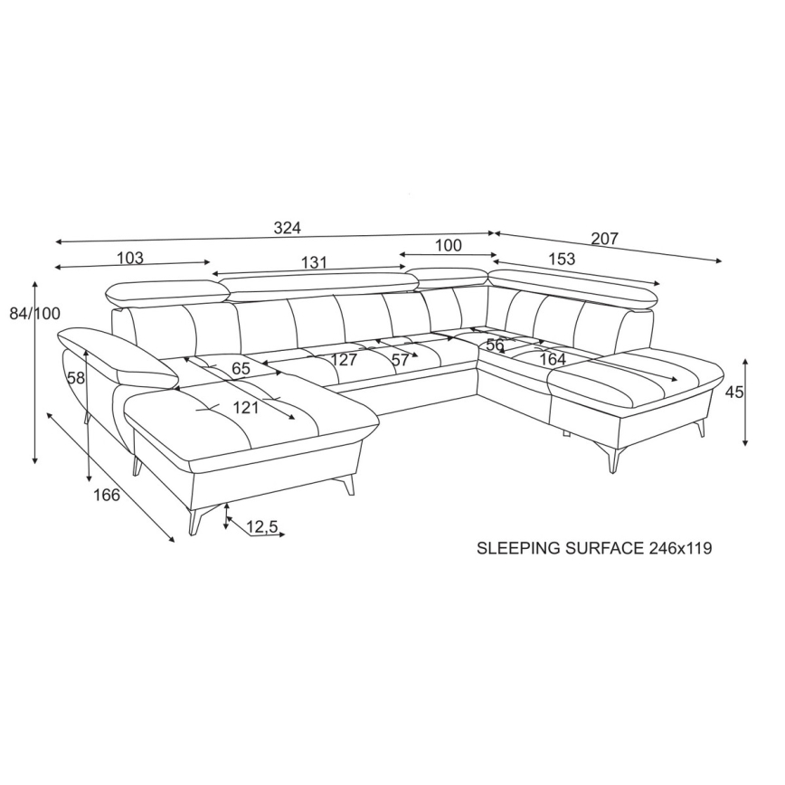 Kulmasohva U-mallinen CATANIA, oikea, beige, säilytystilalla