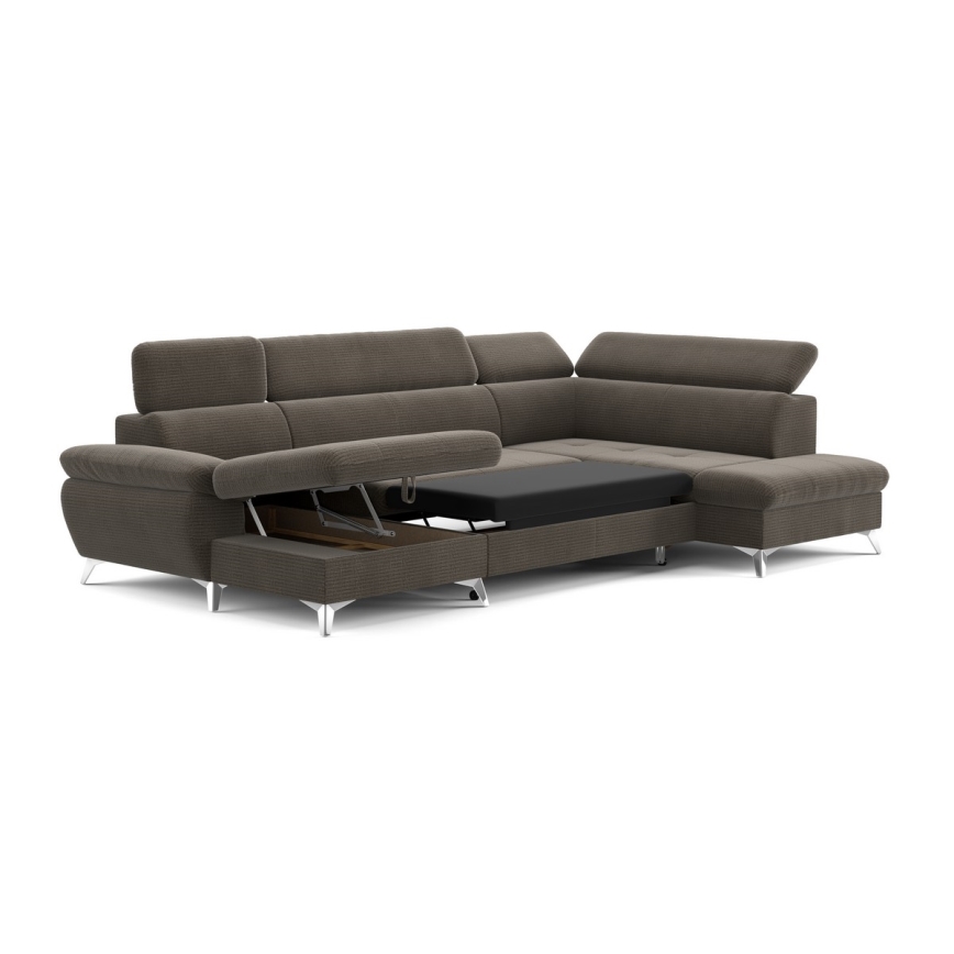 Kulmasohva U-mallinen CATANIA, oikea, ruskea, säilytystilalla ja avattava