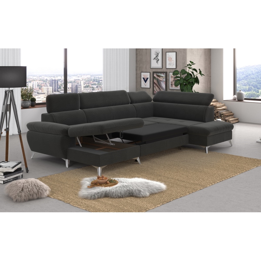 Kulmasohva U-mallinen CATANIA, oikea, säilytystilalla, grafiitinharmaa