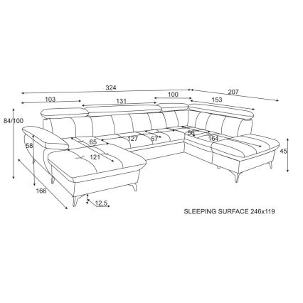 Kulmasohva U-mallinen CATANIA, oikea nurkka, säilytystilalla, vihreä