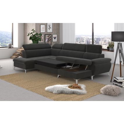Kulmasohva U-mallinen CATANIA, vasen, grafiitinharmaa, säilytystilalla