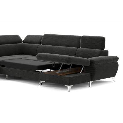 Kulmasohva U-mallinen CATANIA, vasen, grafiitinharmaa, säilytystilalla