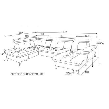 Kulmasohva U-mallinen CATANIA, vasen, beige, säilytystilalla ja avattava