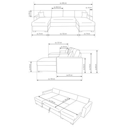 U-muotoinen vuodesohva säilytystilalla JANISE, harmaa