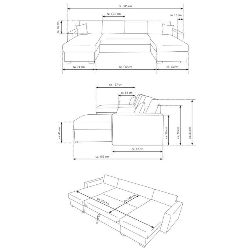U-muotoinen vuodesohva säilytystilalla JANISE, harmaa