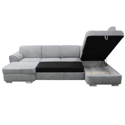 U-muotoinen vuoteeksi avattava kulmasohva säilytystilalla SERPA oikeanpuoleinen harmaa