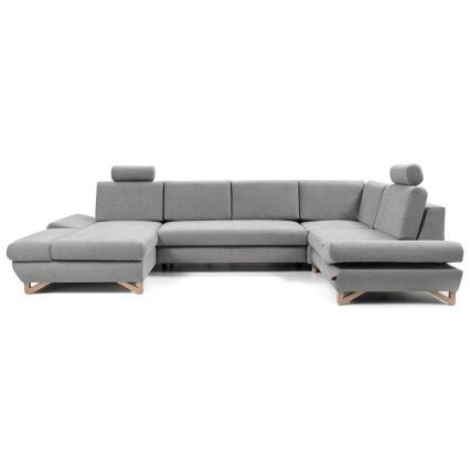 U-muotoinen vuoteeksi avattava verhoiltu kulmasohva AVESTA, säilytystilalla, harmaa