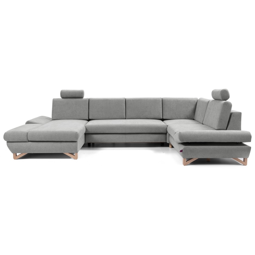 U-muotoinen vuoteeksi avattava verhoiltu kulmasohva AVESTA, säilytystilalla, harmaa