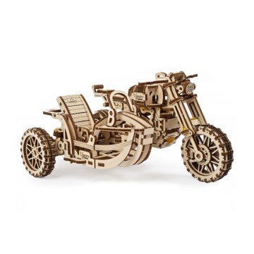 Ugears - 3D puinen mekaaninen palapeli Scrambler-moottoripyörä kärryllä