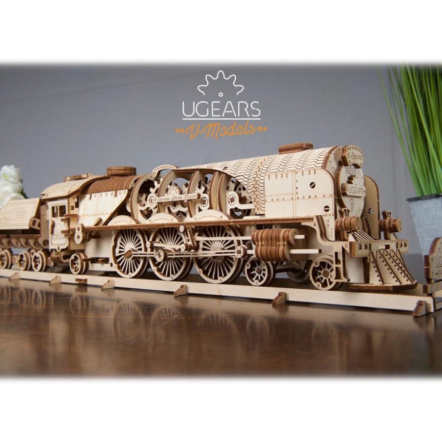 Ugears - 3D puinen mekaaninen palapeli V-Express höyryveturi