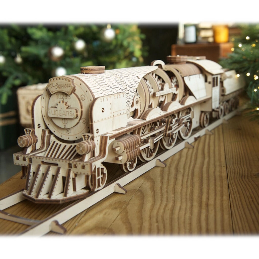 Ugears - 3D puinen mekaaninen palapeli V-Express höyryveturi