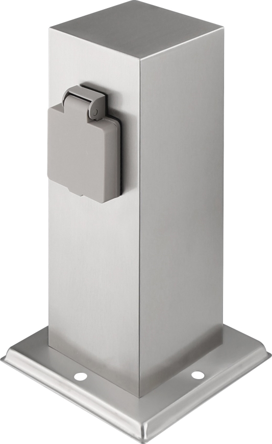 Ulkoinen pistorasiapylväs 2x 230V IP44 mattakromi kulmikas