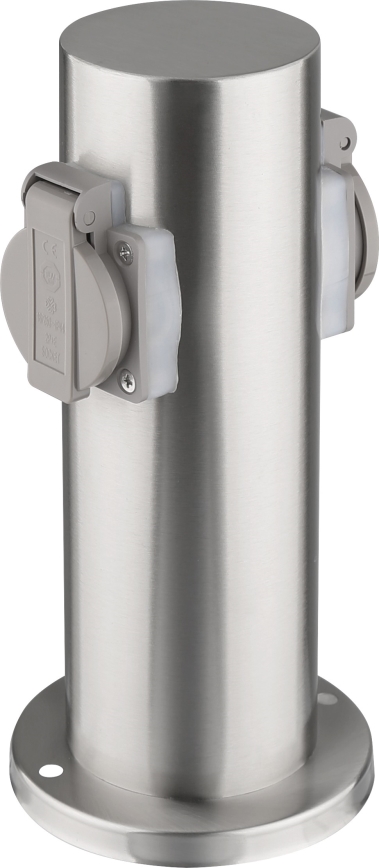 Ulkoinen pistorasiapylväs 2x 230V IP44 mattakromi pyöreä