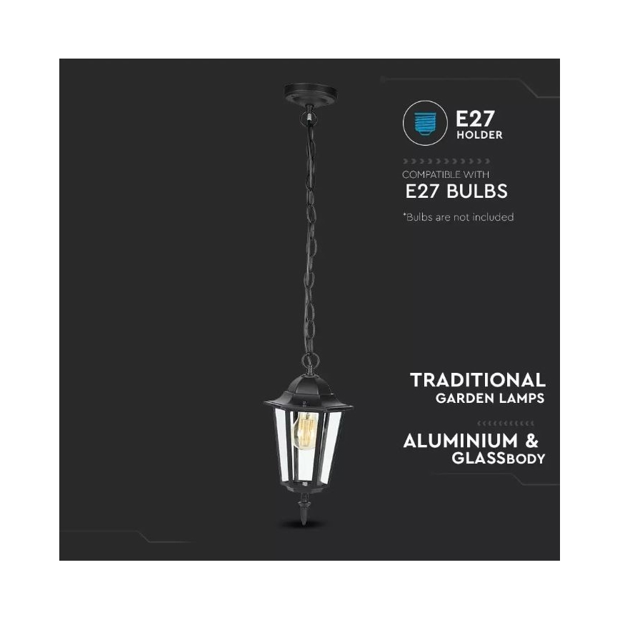 Ulkokattokruunu ketjulla 1xE27/40W/230V IP44 musta