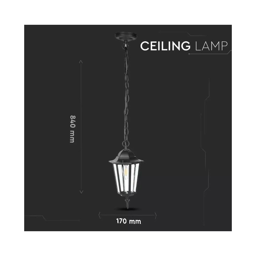 Ulkokattokruunu ketjulla 1xE27/40W/230V IP44 musta