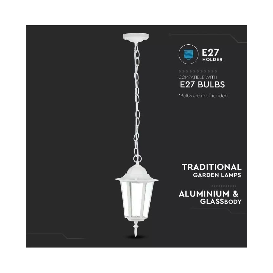Ulkokattokruunu ketjulla 1xE27/40W/230V IP44 valkoinen