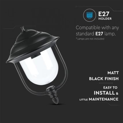 Ulkokattokruunu ketjulla 1xE27/60W/230V IP44 musta