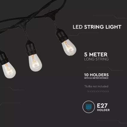 Ulkoketju STRING 5m 10xE27 / 40W / 230V IP54