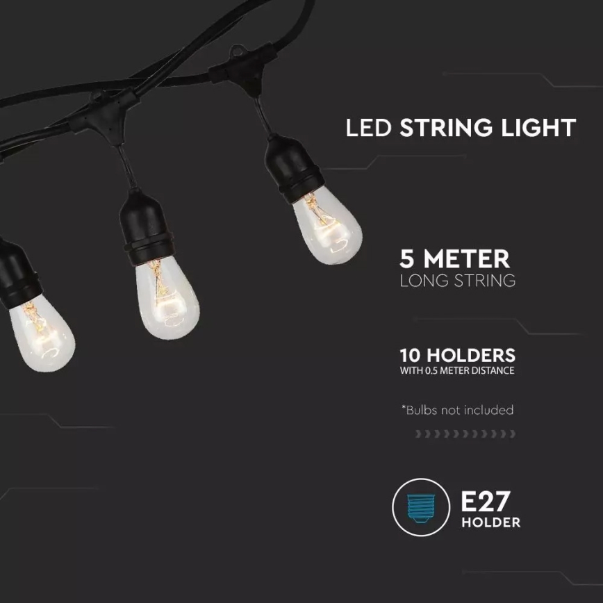 Ulkoketju STRING 5m 10xE27 / 40W / 230V IP54