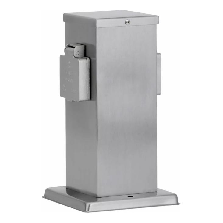 Ulkopistorasiapylväs 2Z SCHUKO 230V mattakromi IP44