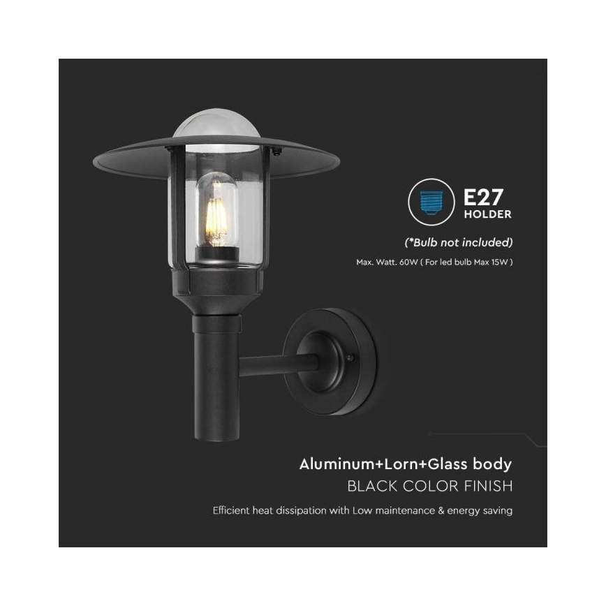 Ulkoseinävalaisin 1xE27/60W/230V IP44 musta