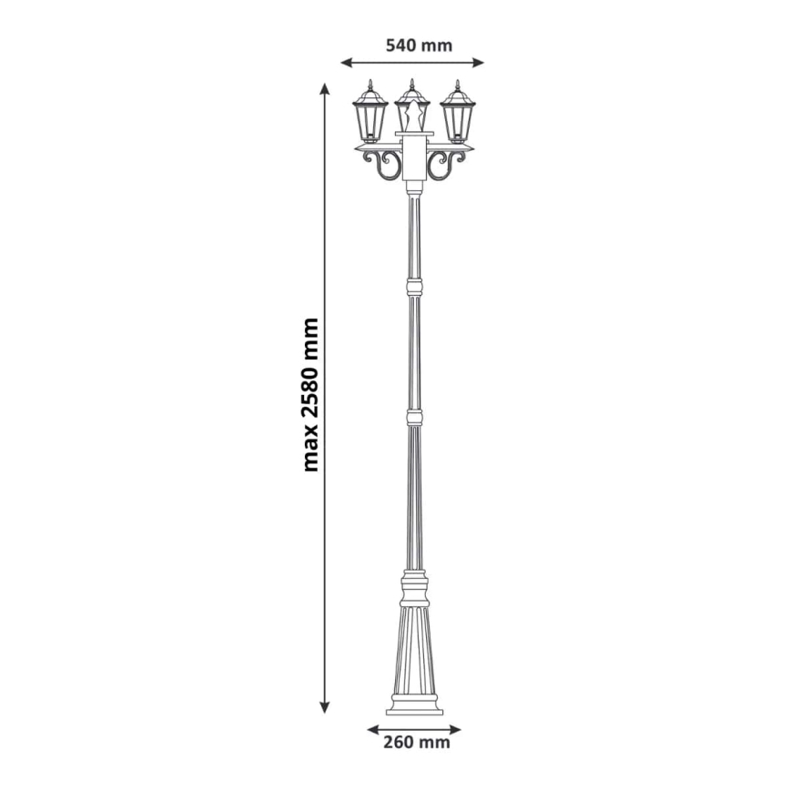 Ulkokäyttöön tarkoitettu lamppu 3xE27/20W/230V IP43 2,58 m patinoitu