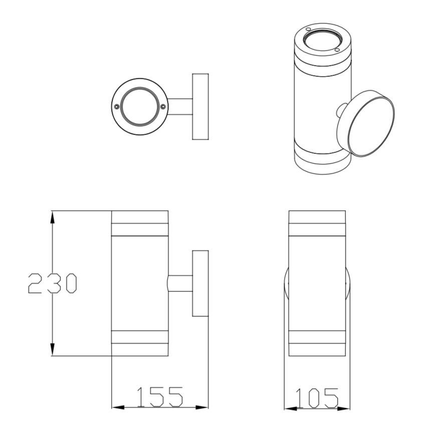 Ulkoseinävalaisin RINO 2xGU10/12W/230V IP54 musta