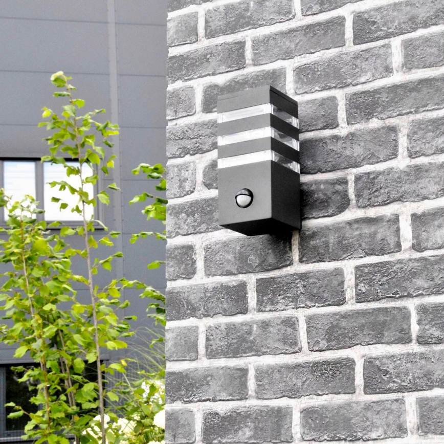 Ulkoseinävalaisin anturilla TEKSAS 1xE27/12W/230V IP44 antrasiitti